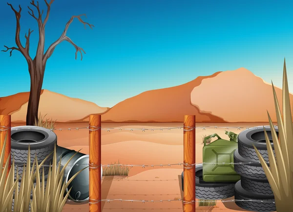 沙漠轮胎与圈篱笆 — 图库矢量图片
