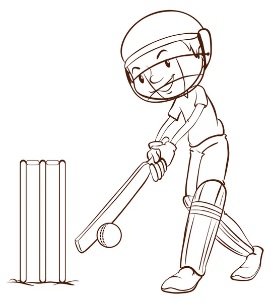 Un simple boceto de un hombre jugando al cricket — Vector de stock