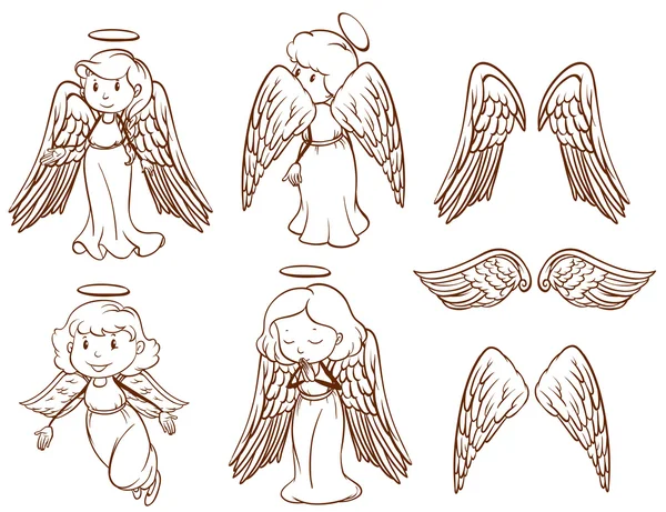 De simples croquis d'anges et de leurs ailes — Image vectorielle