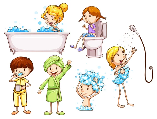 Simple coloured sketches of people taking a bath — Stock Illustration Simple coloured sketches of people taking a bath Stock Illustration