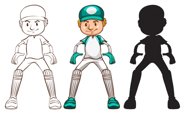 Bocetos de un jugador de cricket en diferentes colores — Vector de stock