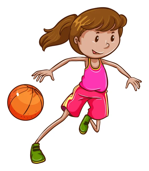 Un simple boceto de color de una chica jugando al baloncesto — Vector de stock