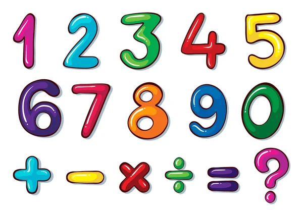 Colourful numbers and mathematical operations — Stock Vector