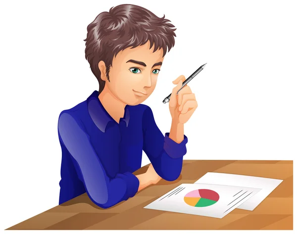 A boy thinking while taking an exam — Stock Vector