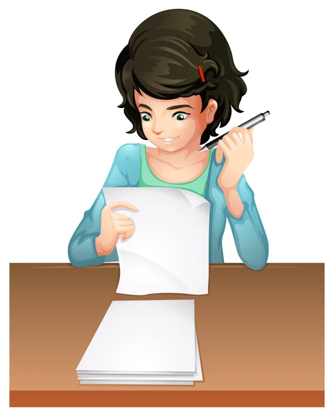 A woman answering the testpapers — Stock Vector