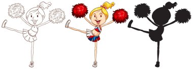 bir cheerdancer farklı renklerde skeçleri