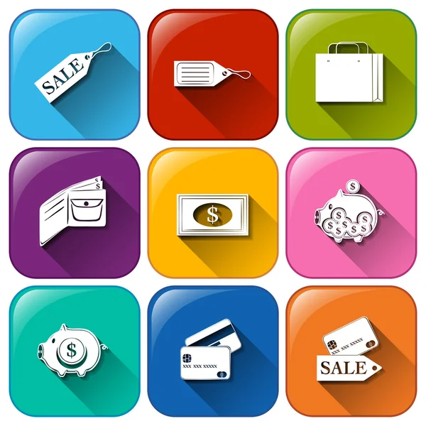 Botões arredondados com ícones para gastar — Vetor de Stock