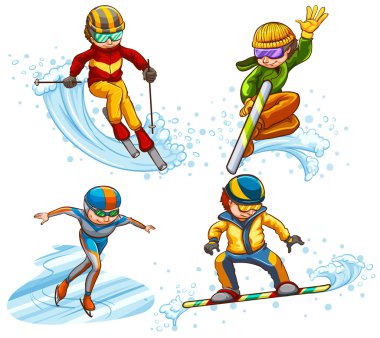 buz pateni insanlar basit renkli çizimi