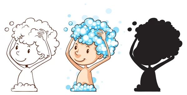 Niño bañándose en la bañera con espuma Stock Illustration