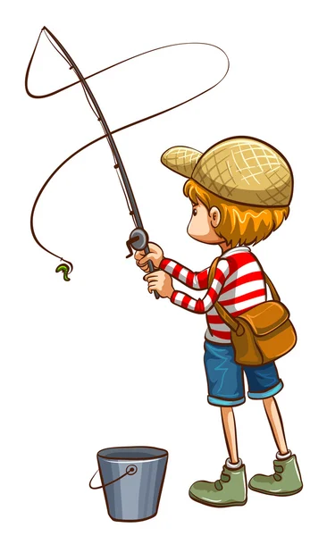 Un simple boceto de un niño pescando — Vector de stock