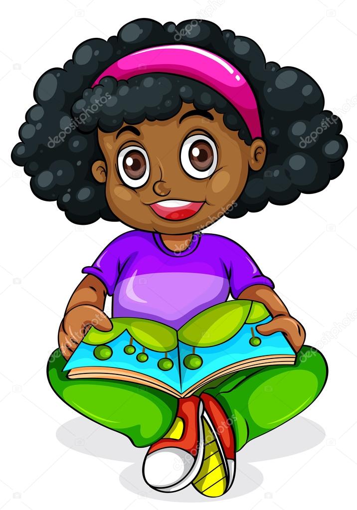 A Black young girl reading