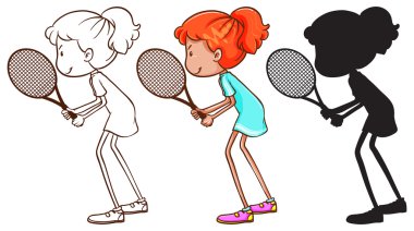 genç bir kız badminton oynarken bir kroki