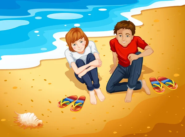 Pareja y playa — Vector de stock