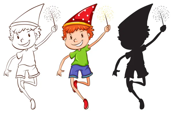 Sketches of a boy celebrating — Stock Vector