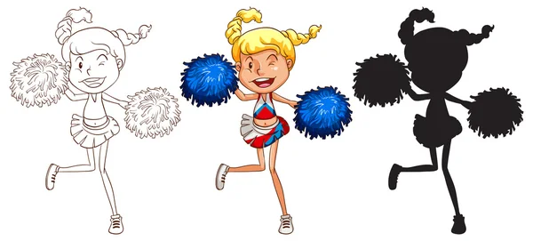 Croquis d'une danseuse de pom-pom girl en différentes couleurs — Image vectorielle