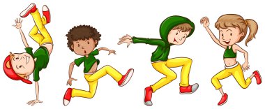 yeşil ve sarı giysiler ile dansçılar bir kroki