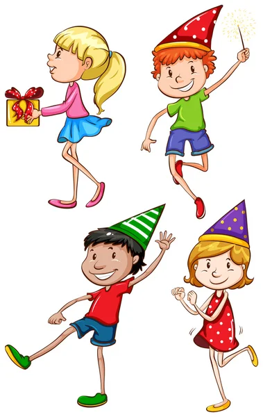 Un bosquejo coloreado de los niños celebrando — Vector de stock