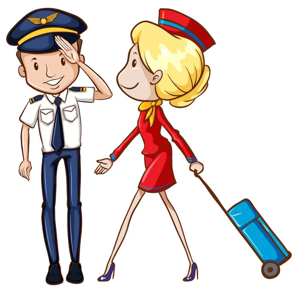 Piloot en stewardess — Stockvector