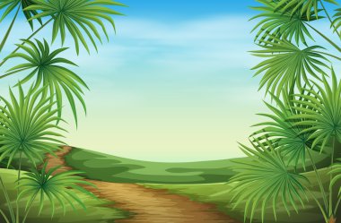 A beautiful landscape with palm plants clipart