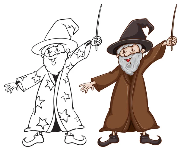 Sketches of a wizard in two colours — Stock Vector