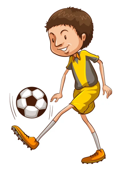 Цветной эскиз мальчика, играющего в футбол — стоковый вектор