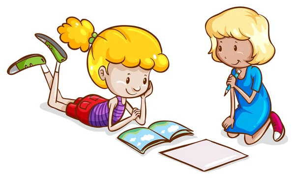 Kleine meisjes bestuderen — Stockvector