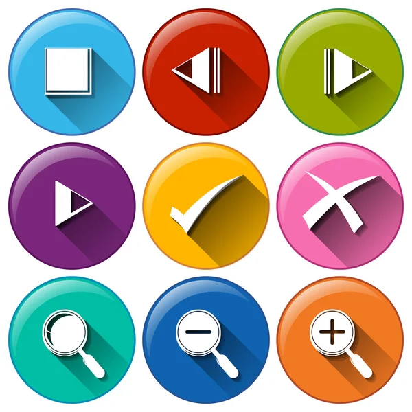 Круглые иконки с различными кнопками — стоковый вектор