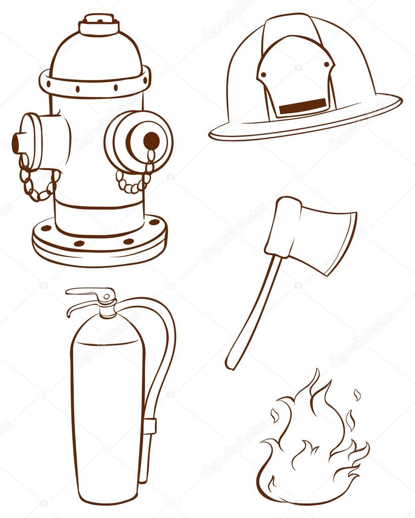 Simple sketches of the things used by a fireman