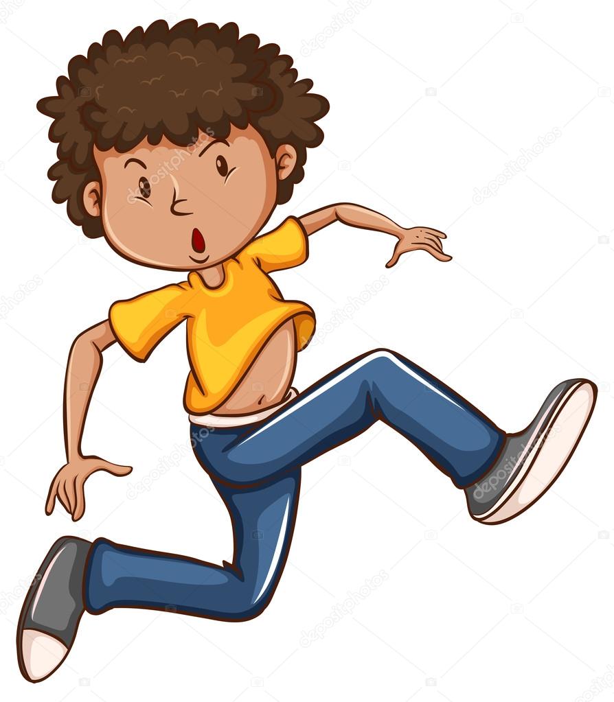 A simple coloured drawing of a boy dancing