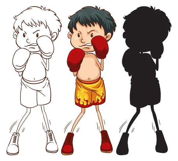 Drei verschiedene Skizzen eines Boxers — Stockvektor
