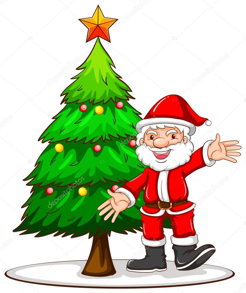 Illustration of a sketch of a Christmas tree with Santa Claus on a white background — Wektor od blueringmedia