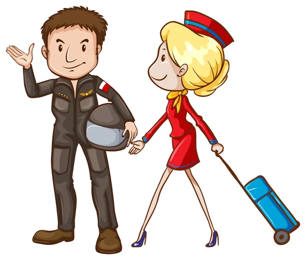 Eine einfache Skizze eines Piloten und einer Stewardess — Stockvektor