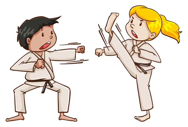 Niños haciendo artes marciales — Vector de stock