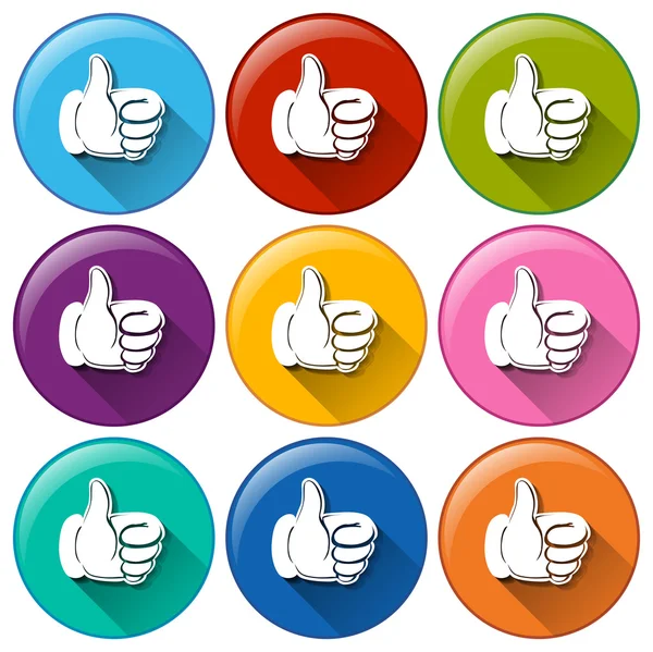 Ícones redondos com as mãos mostrando o sinal de aprovação — Vetor de Stock