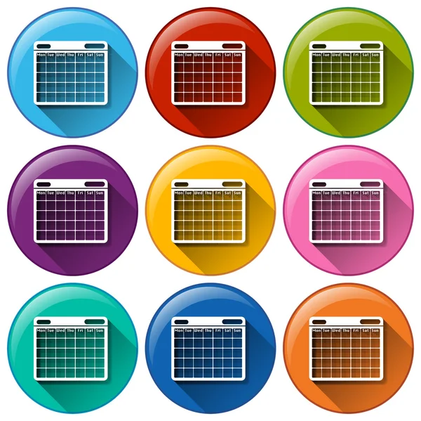 Iconos redondos con calendario telefónico — Vector de stock