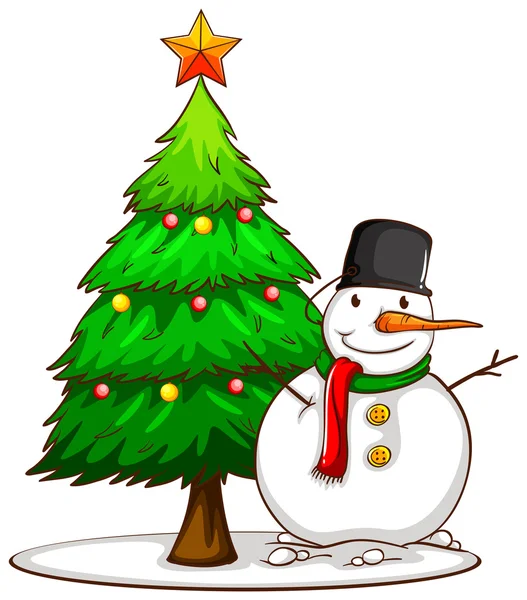 Cartoon snowman with Christmas tree — Stock Vector © clairev 7213513