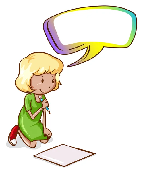 A young girl writing with an empty callout — Stock Vector