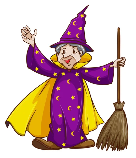 A wizard holding a broomstick — Stock Vector