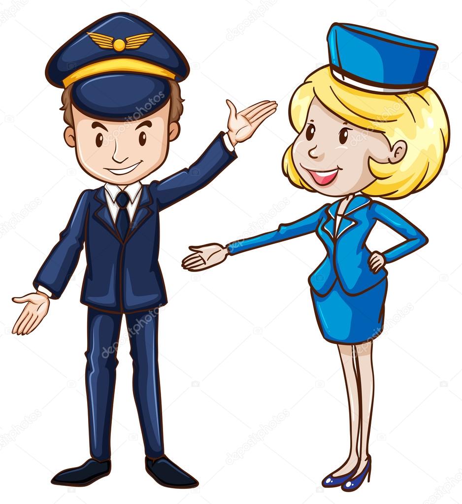 A simple drawing of a pilot and a stewardess