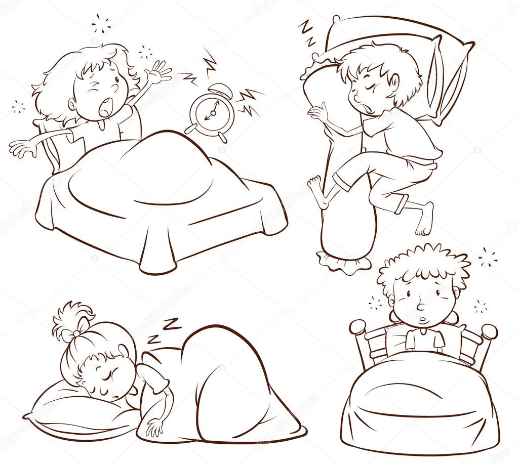 A Plain Sketch Of Kids Sleeping And Waking Up Early Stock Vector Image a-plain-sketch-of-kids-sleeping-and-waking-up-early-stock-vector-image
