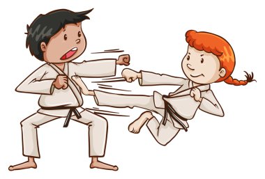 A male and a female doing martial arts clipart