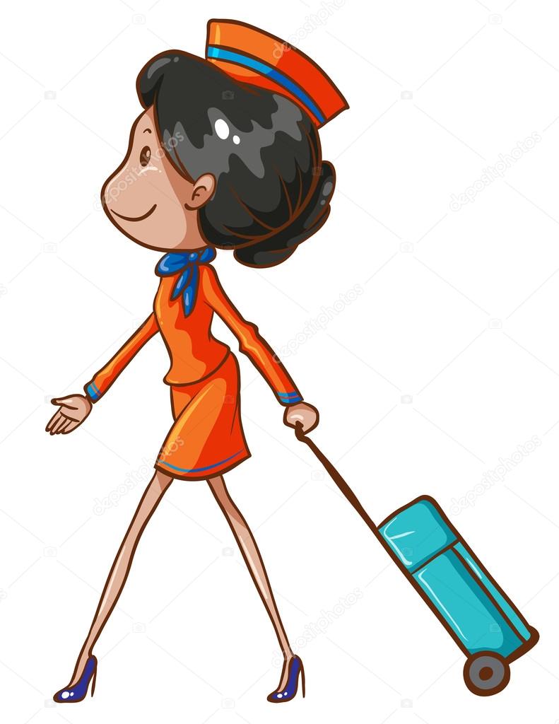A coloured drawing of an air hostess