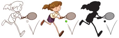 Bir tenis oyuncusu farklı renklerde bir kroki