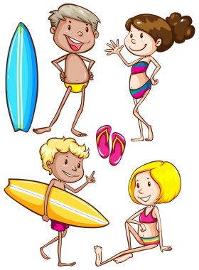 Sahilde zevk çocuklar çizimler
