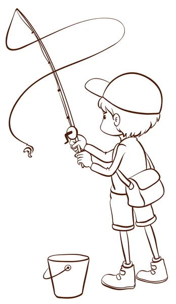 Um esboço simples de um menino de pesca — Vetor de Stock