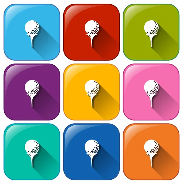 Iconos redondeados con pelotas de golf — Vector de stock