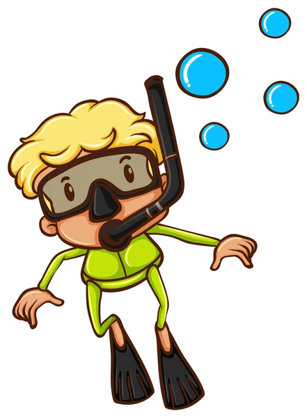 Un dibujo de un niño haciendo snorkel — Vector de stock