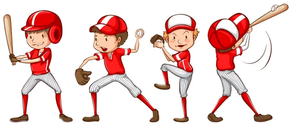 Uno schizzo dei giocatori di baseball in uniforme rossa — Vettoriale Stock