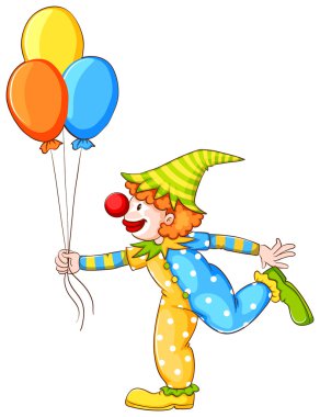 Üç balon tutan bir palyaço bir kroki