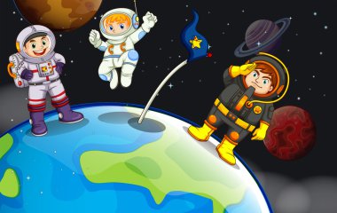 Bir grup astronot outerspace içinde